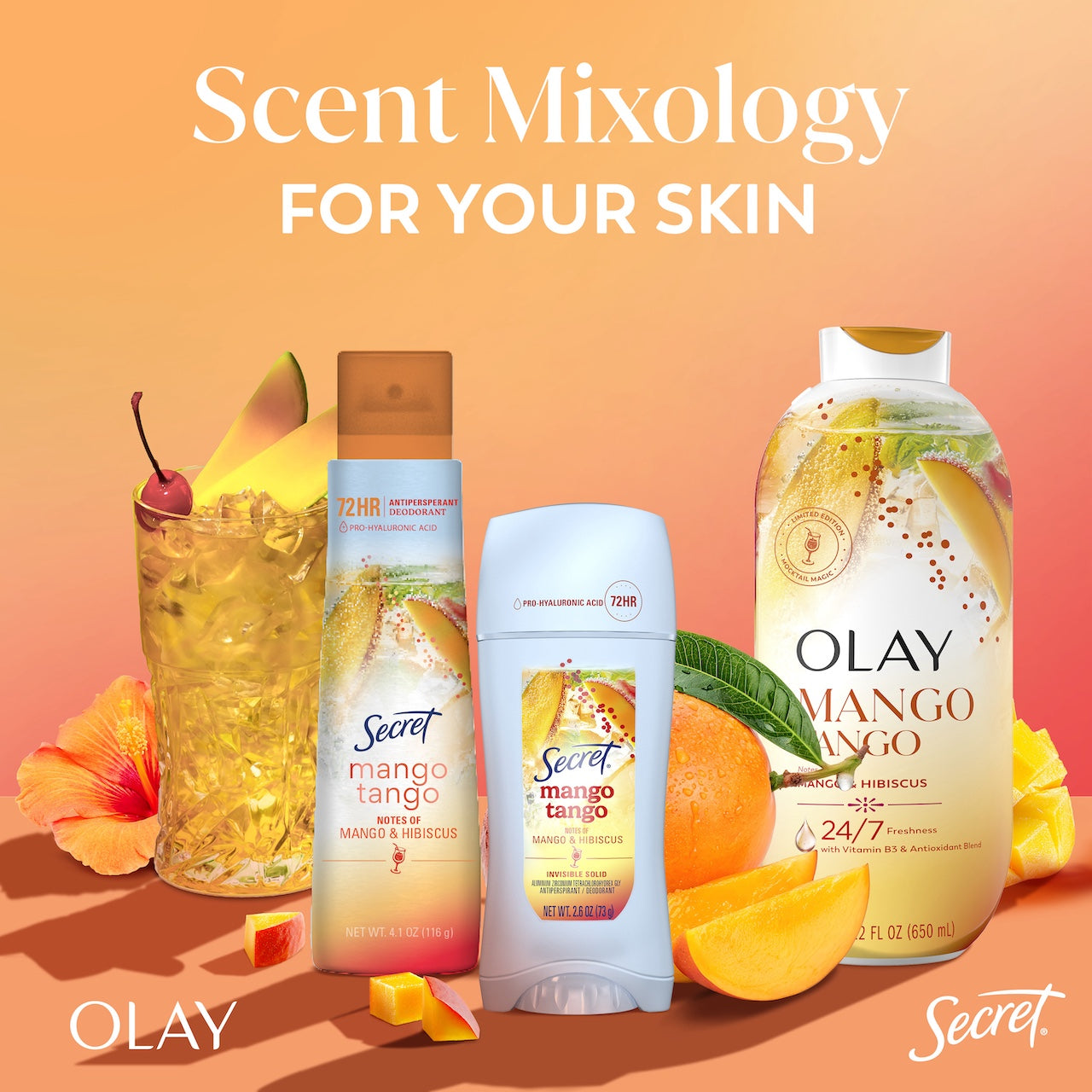 Olay Mango Tango Body Wash with Notes of Mango and Hibiscus, Vitamin B3 and Antioxidant Blend