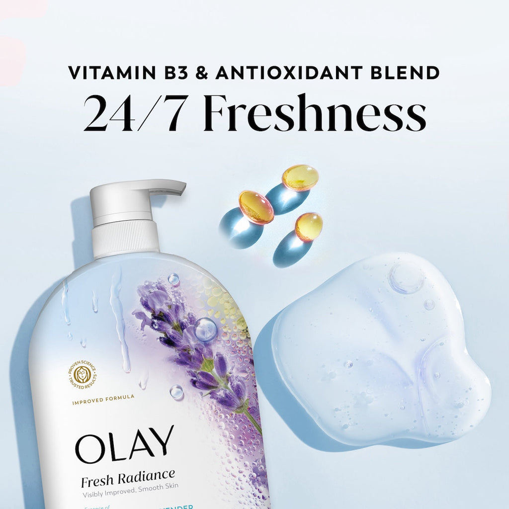 Olay Fresh Radiance Body Wash with Essence of Birch Water and Lavender, Vitamin B3 and Antioxidant Blend 35oz