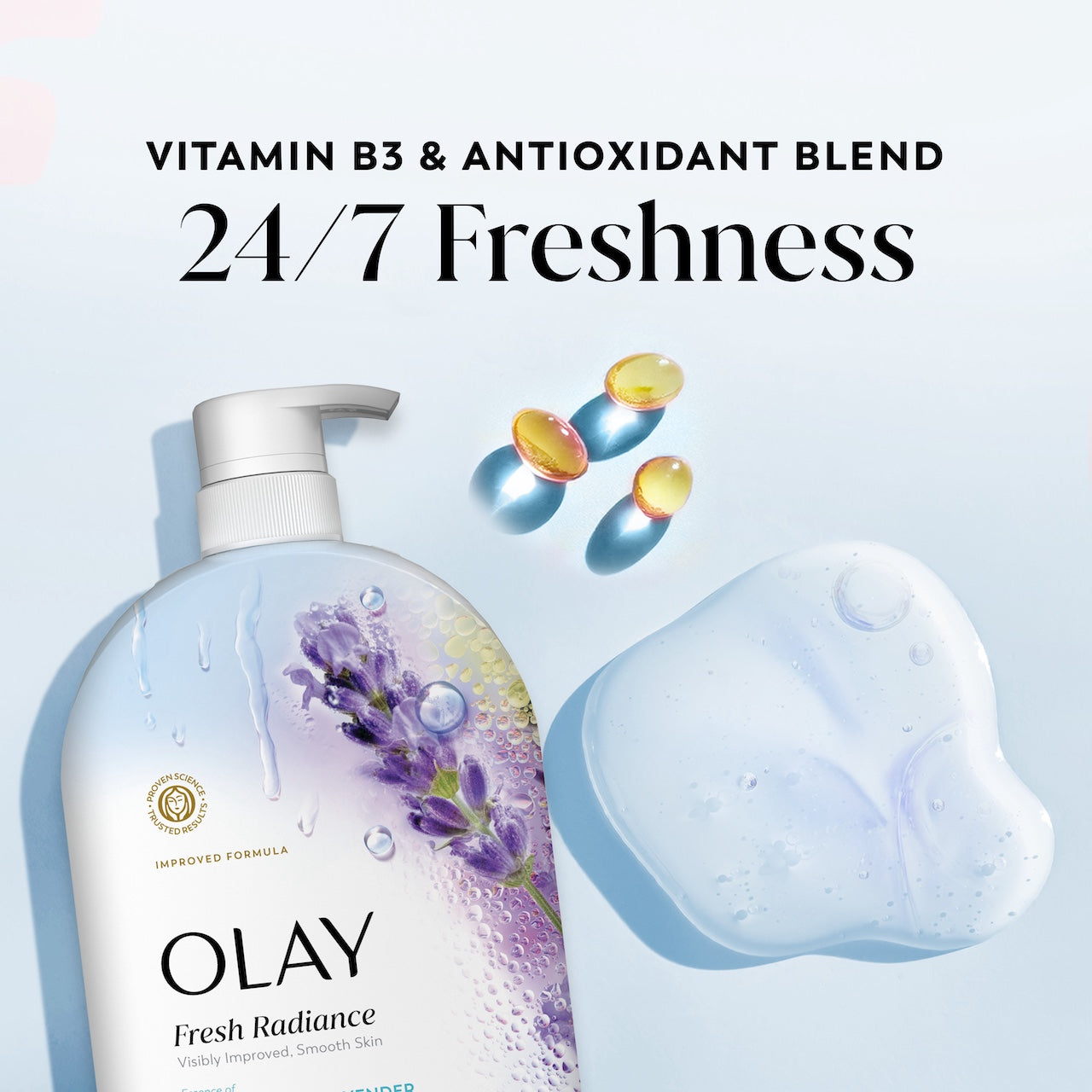 Olay Fresh Radiance Body Wash with Essence of Birch Water and Lavender, Vitamin B3 and Antioxidant Blend 35oz