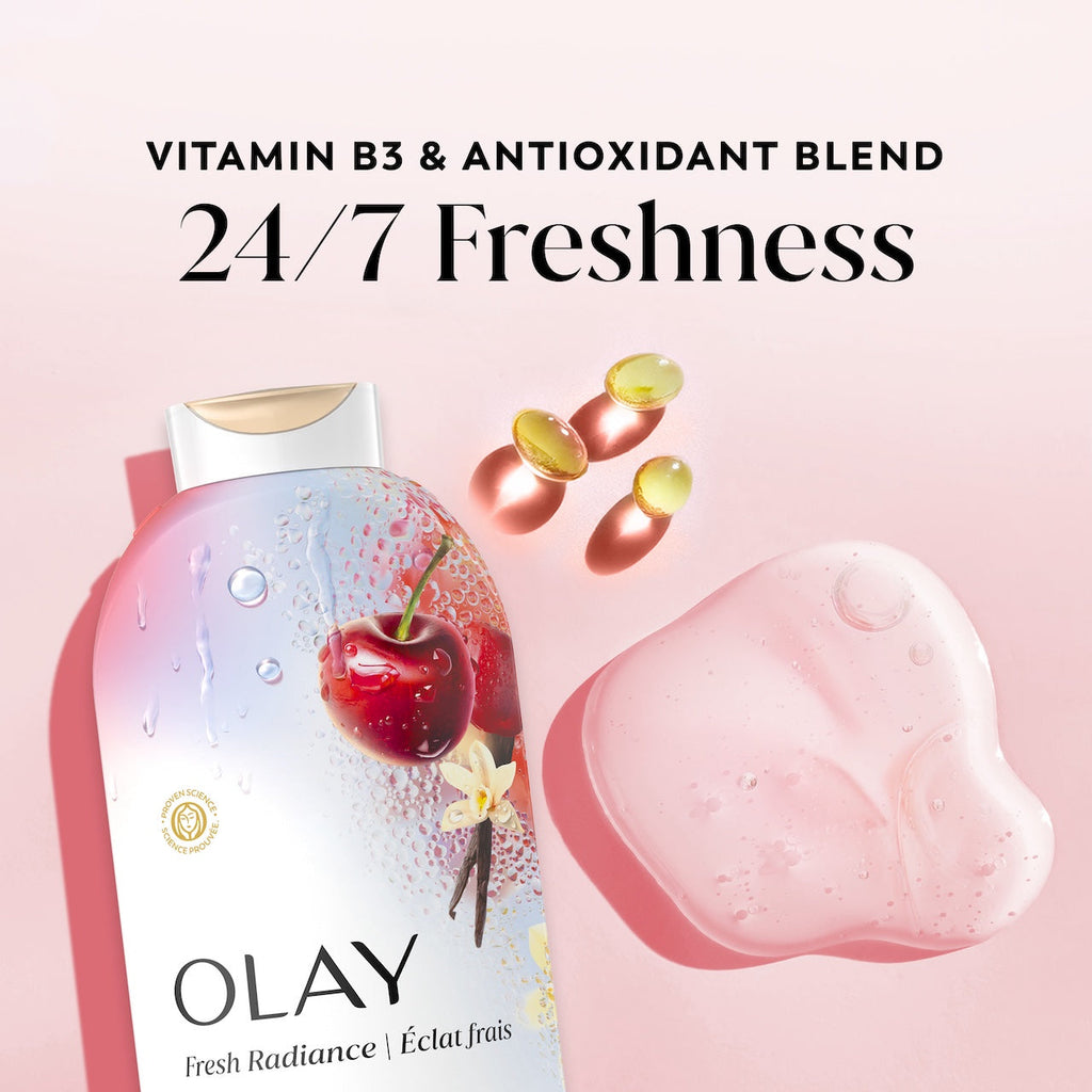 Olay Fresh Radiance Body Wash with Essence of Black Cherry and Vanilla, Vitamin B3 and Antioxidant Blend 22oz