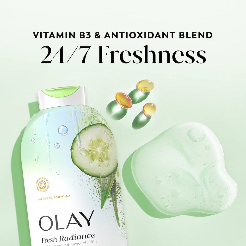 Olay Fresh Radiance Body Wash with Essence of Cucumber and Aloe Water, Vitamin B3 & Antioxidant Blend