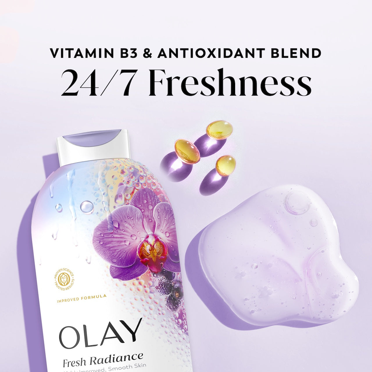 Olay Fresh Radiance Body Wash with Essence of Orchid and Black Currant, Vitamin B3 and Antioxidant Blend 22oz