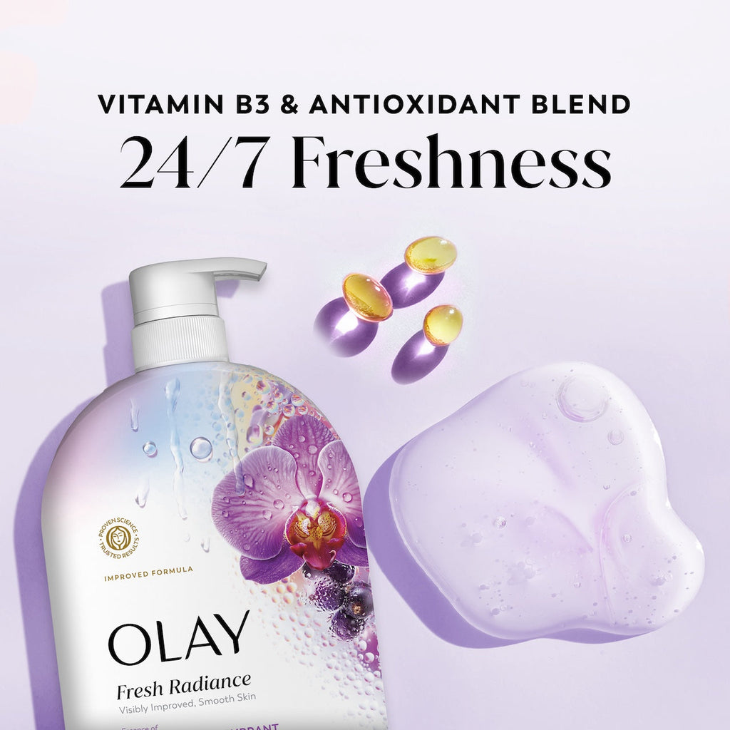 Olay Fresh Radiance Body Wash with Essence of Orchid and Black Currant, Vitamin B3 and Antioxidant Blend 35oz
