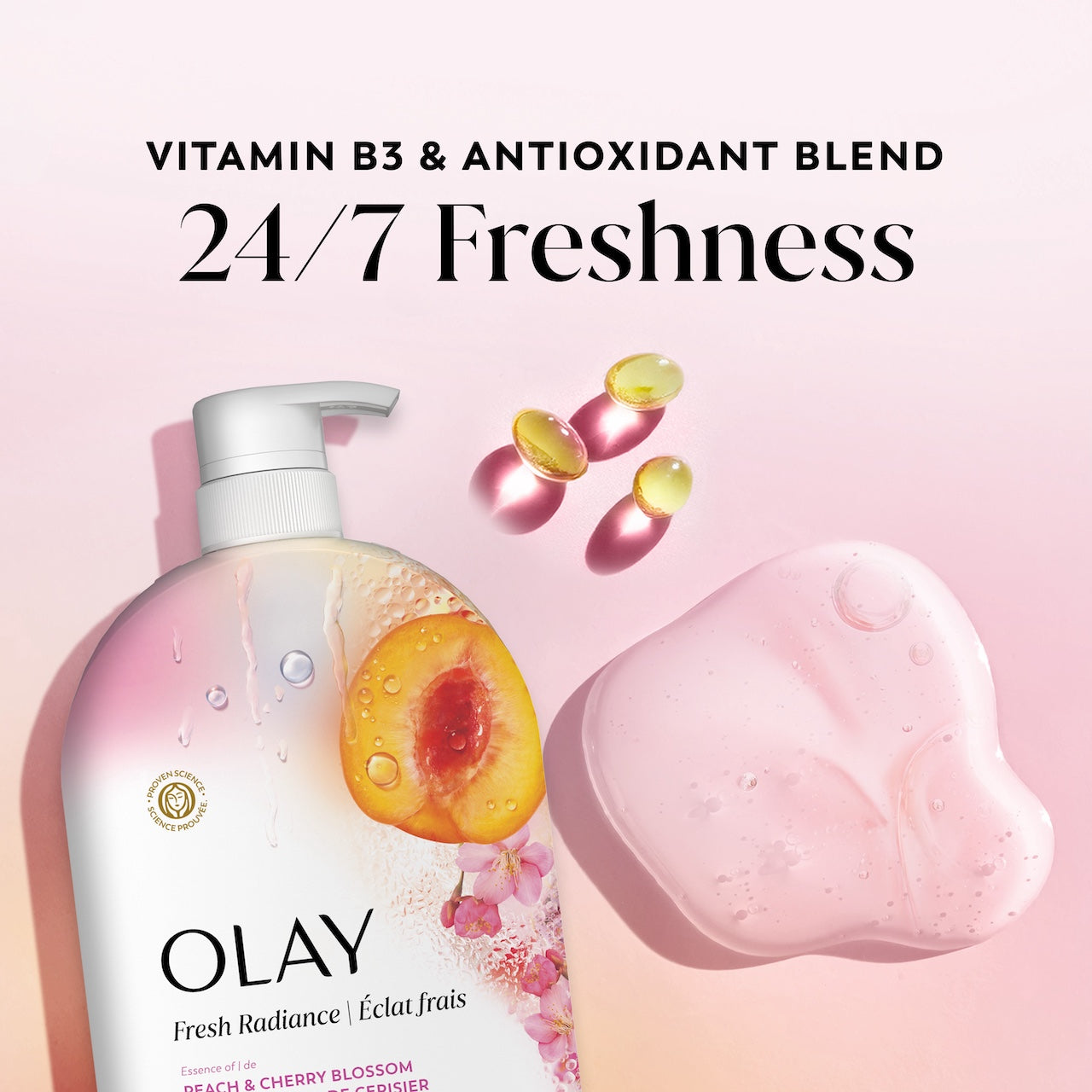 Olay Fresh Radiance Body Wash with Essence of Peach and Cherry Blossom, Vitamin B3 and Antioxidant Blend 35oz