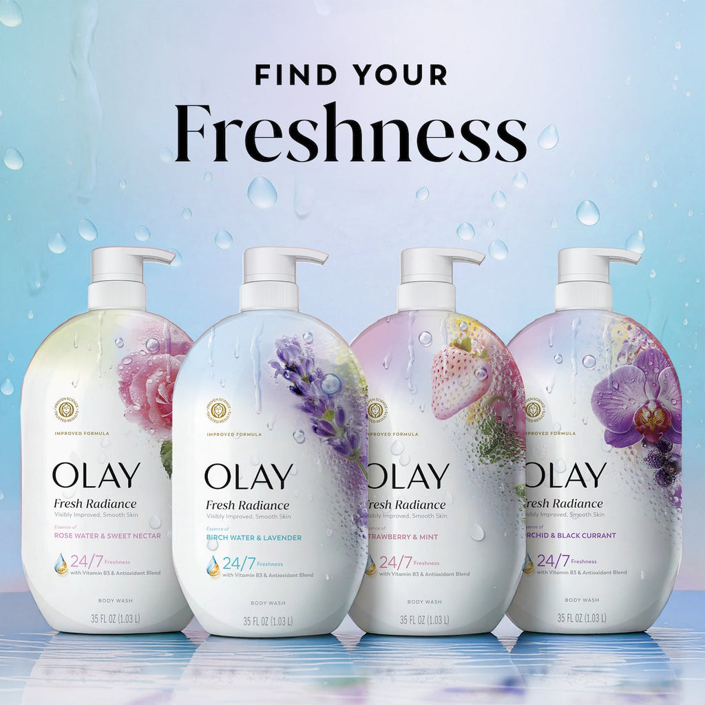 Olay Fresh Radiance Body Wash with Essence of Birch Water and Lavender, Vitamin B3 and Antioxidant Blend 35oz