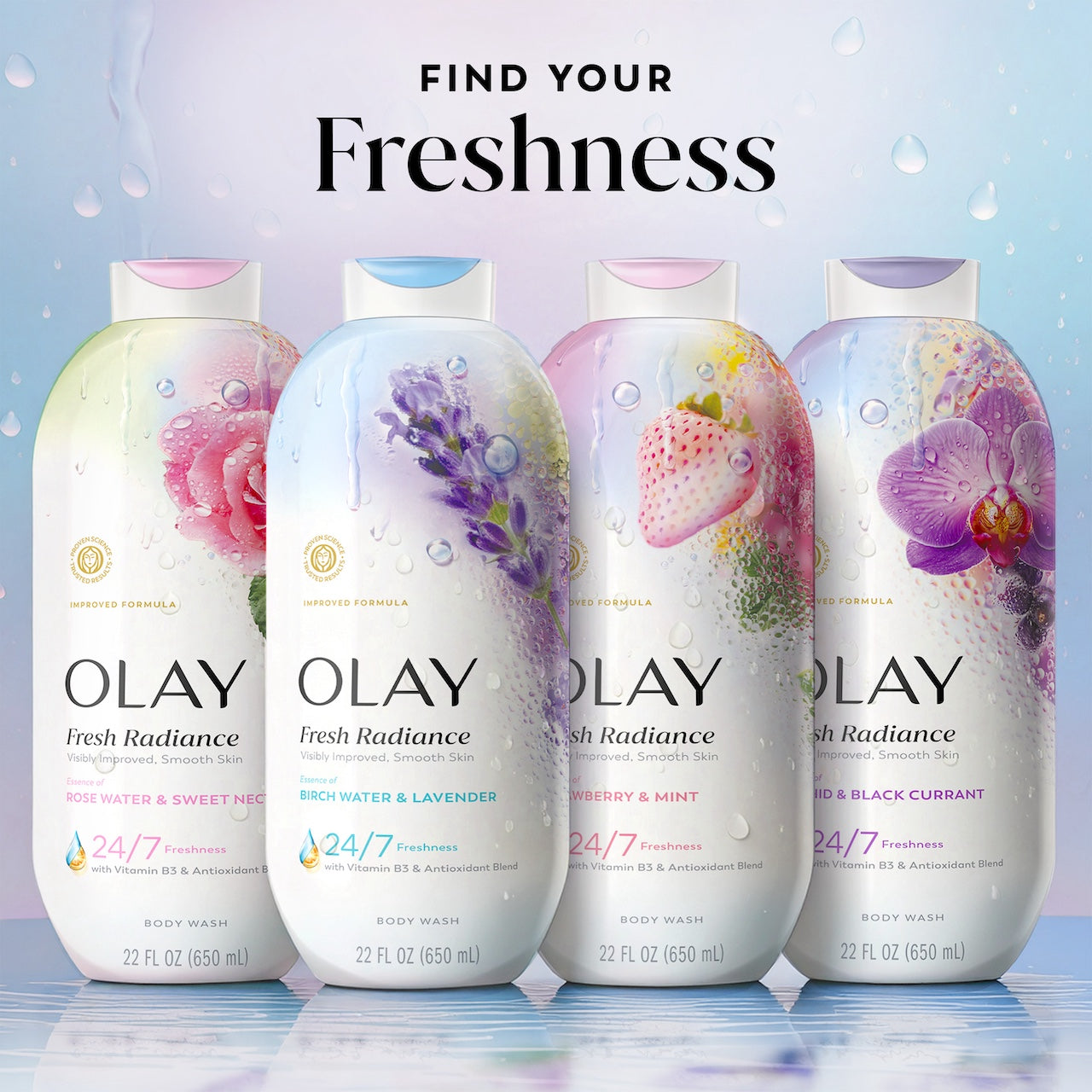 Olay Fresh Radiance Body Wash with Essence of Birch Water and Lavender