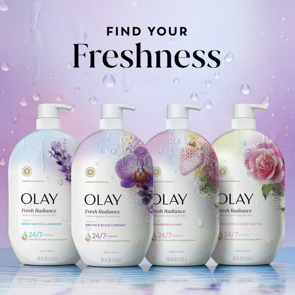 Olay Fresh Radiance Body Wash with Essence of Orchid and Black Currant, Vitamin B3 and Antioxidant Blend 35oz