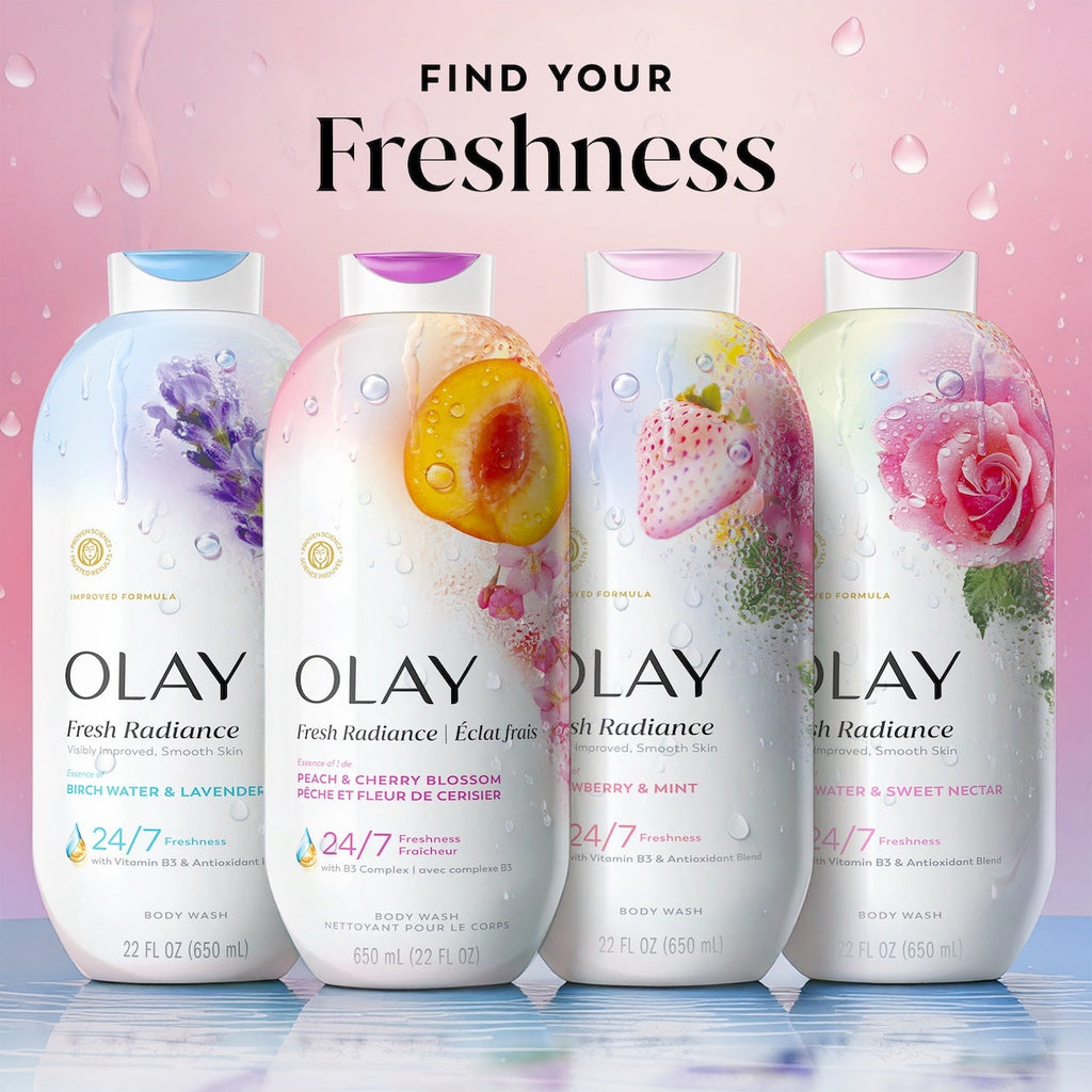 Olay Fresh Radiance Body Wash with Essence of Peach and Cherry Blossom, Vitamin B3 and Antioxidant Blend 22oz