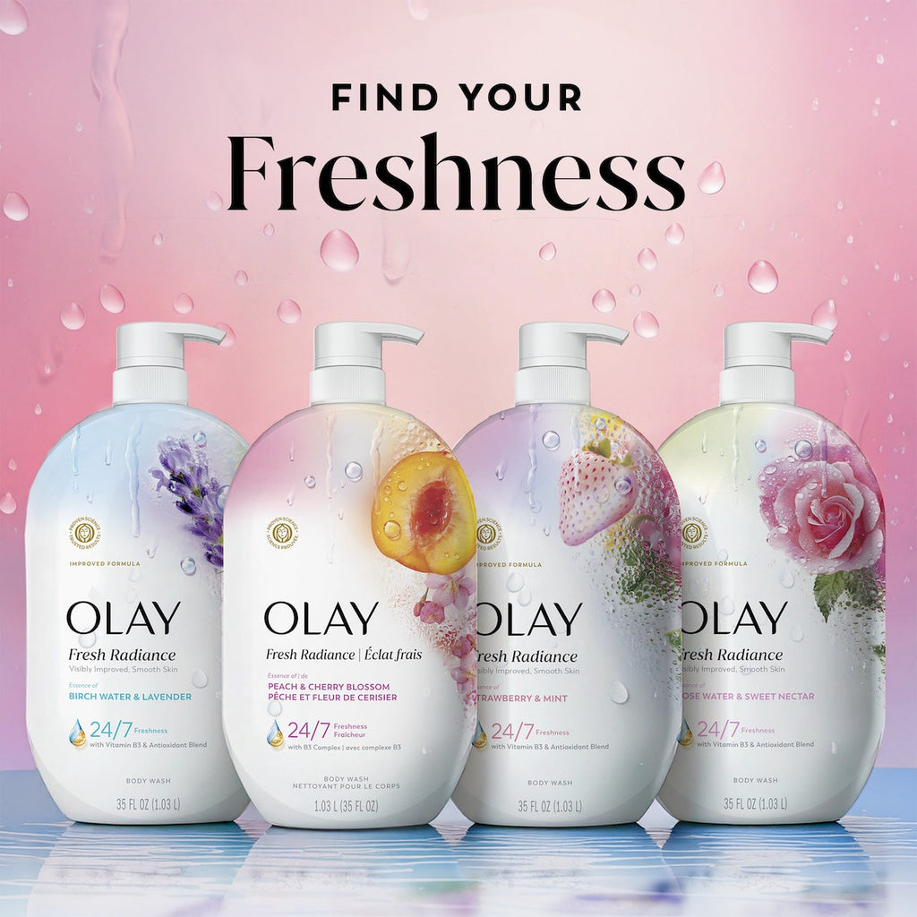 Olay Fresh Radiance Body Wash with Essence of Peach and Cherry Blossom, Vitamin B3 and Antioxidant Blend 35oz