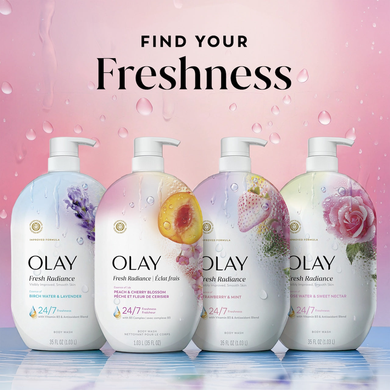 Olay Fresh Radiance Body Wash with Essence of Peach and Cherry Blossom, Vitamin B3 and Antioxidant Blend 35oz
