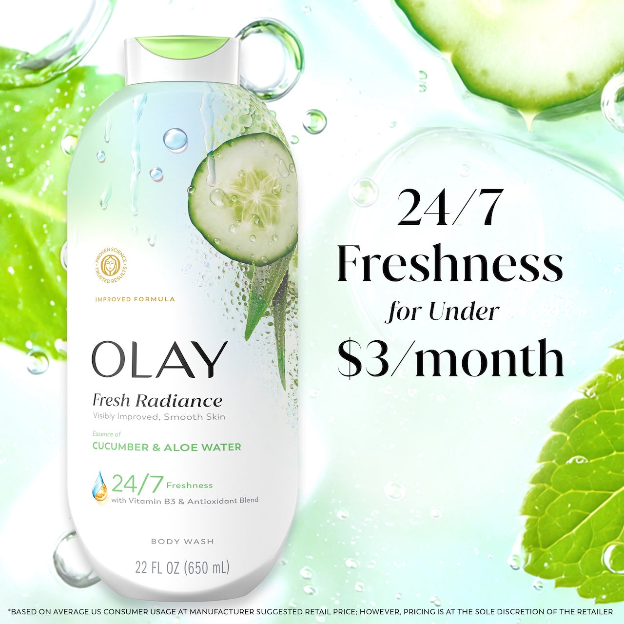 Olay Fresh Radiance Body Wash with Essence of Cucumber and Aloe Water, Vitamin B3 & Antioxidant Blend