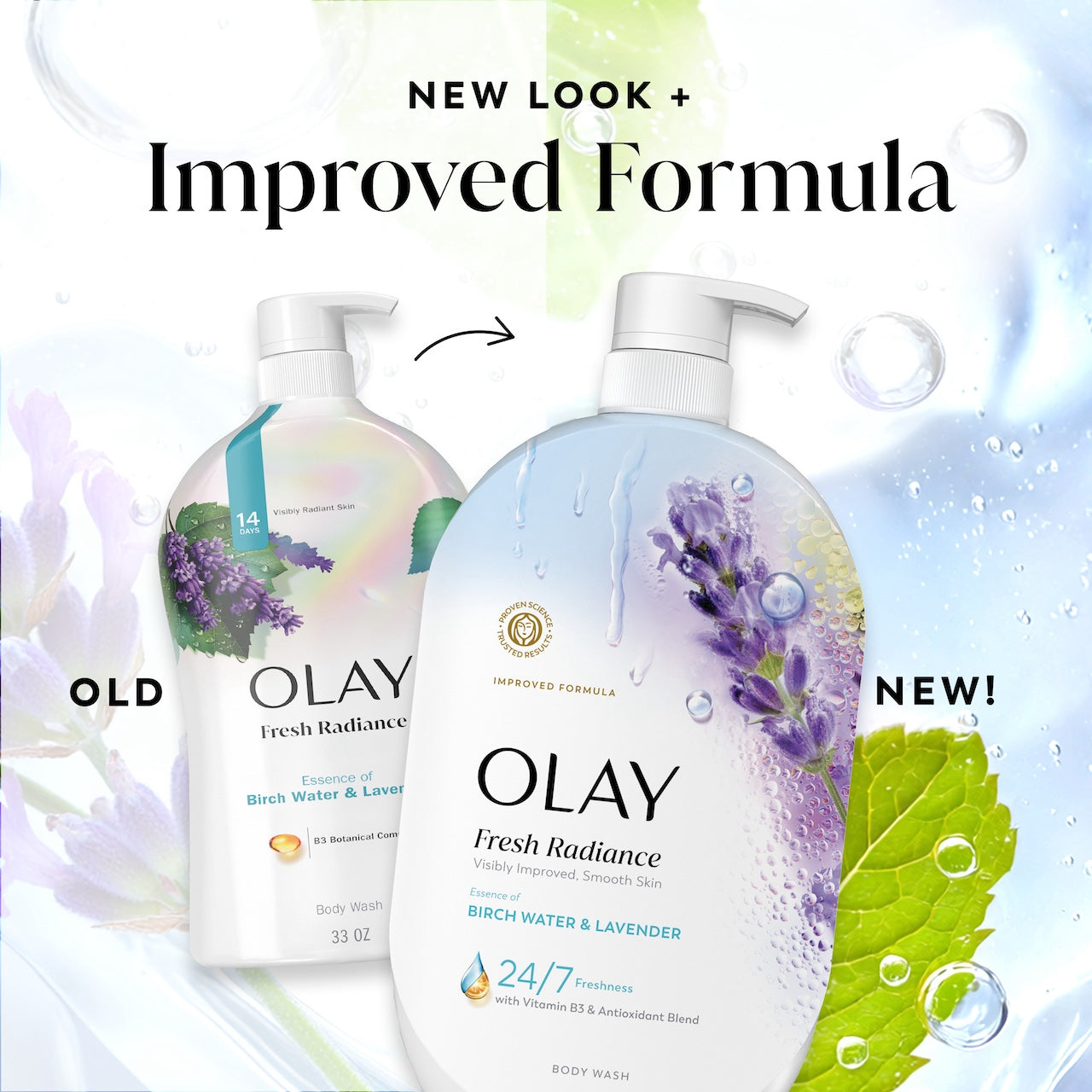 Olay Fresh Radiance Body Wash with Essence of Birch Water and Lavender, Vitamin B3 and Antioxidant Blend 35oz