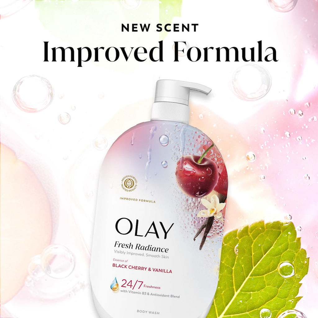 Olay Fresh Radiance Body Wash with Essence of Black Cherry and Vanilla, Vitamin B3 and Antioxidant Blend 35oz