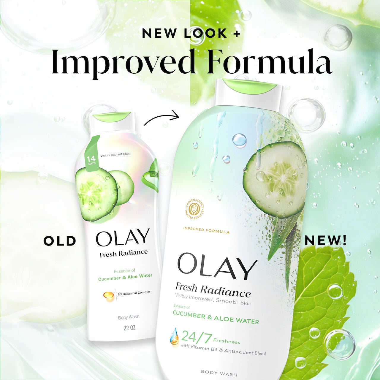 Olay Fresh Radiance Body Wash with Essence of Cucumber and Aloe Water, Vitamin B3 & Antioxidant Blend