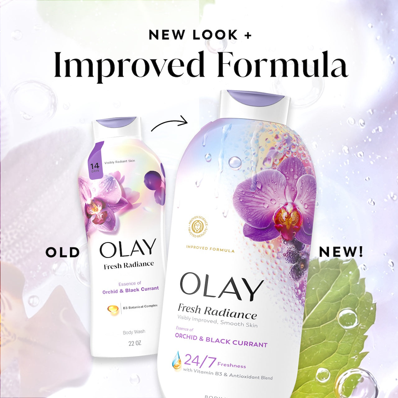 Olay Fresh Radiance Body Wash with Essence of Orchid and Black Currant, Vitamin B3 and Antioxidant Blend 22oz