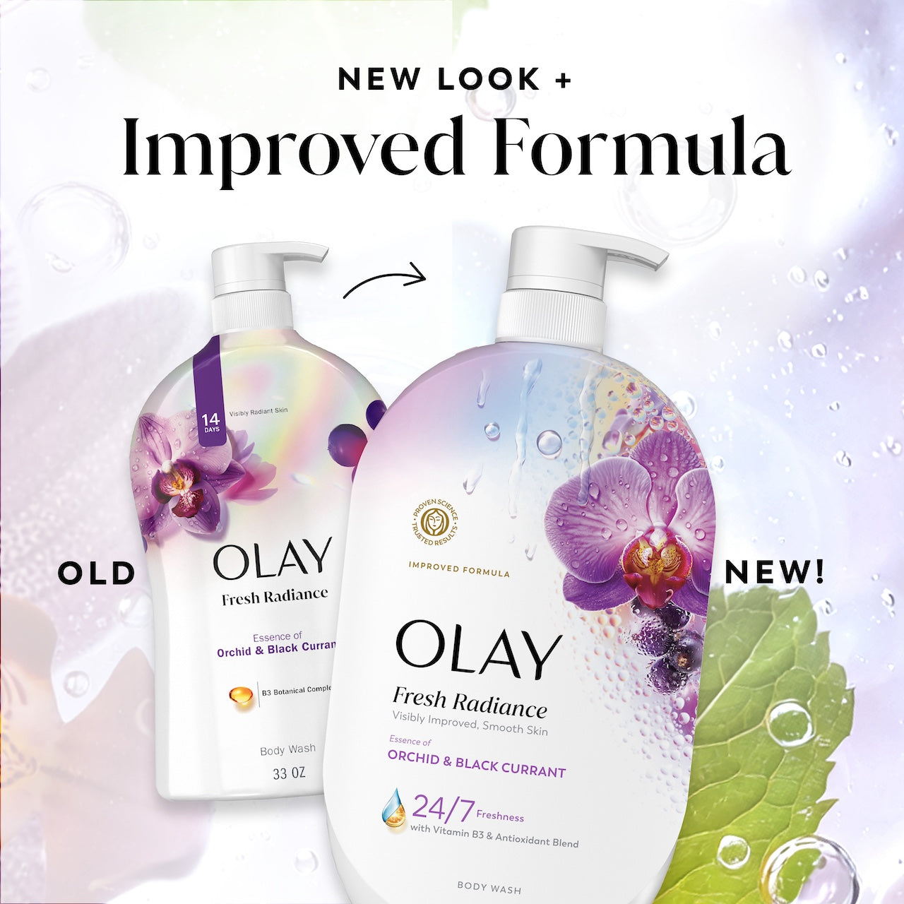 Olay Fresh Radiance Body Wash with Essence of Orchid and Black Currant, Vitamin B3 and Antioxidant Blend 35oz