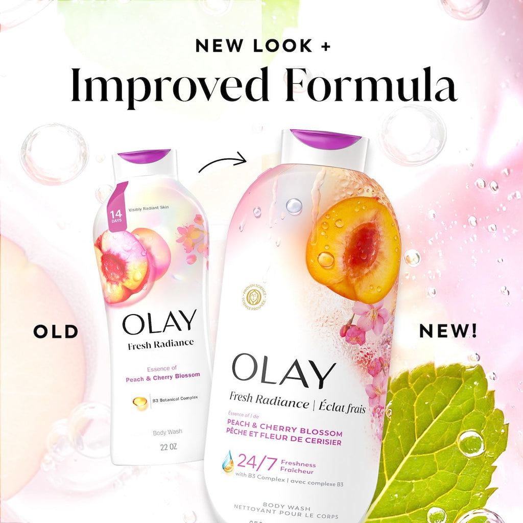 Olay Fresh Radiance Body Wash with Essence of Peach and Cherry Blossom, Vitamin B3 and Antioxidant Blend 22oz