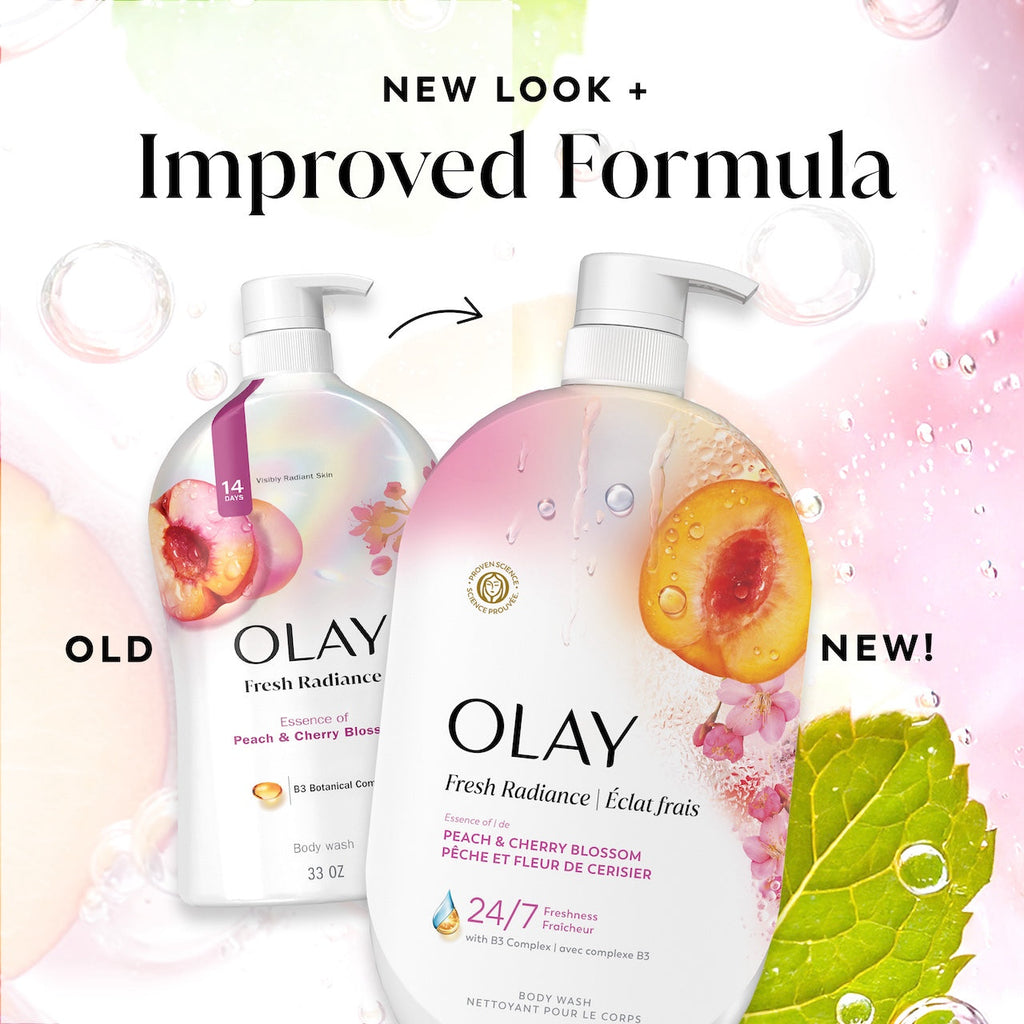Olay Fresh Radiance Body Wash with Essence of Peach and Cherry Blossom, Vitamin B3 and Antioxidant Blend 35oz