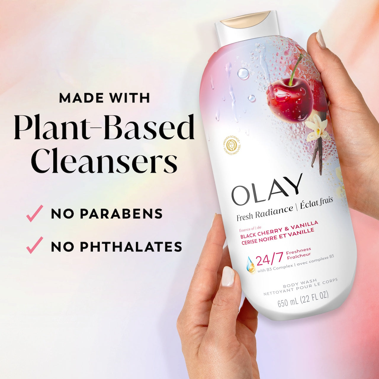 Olay Fresh Radiance Body Wash with Essence of Black Cherry and Vanilla, Vitamin B3 and Antioxidant Blend 22oz