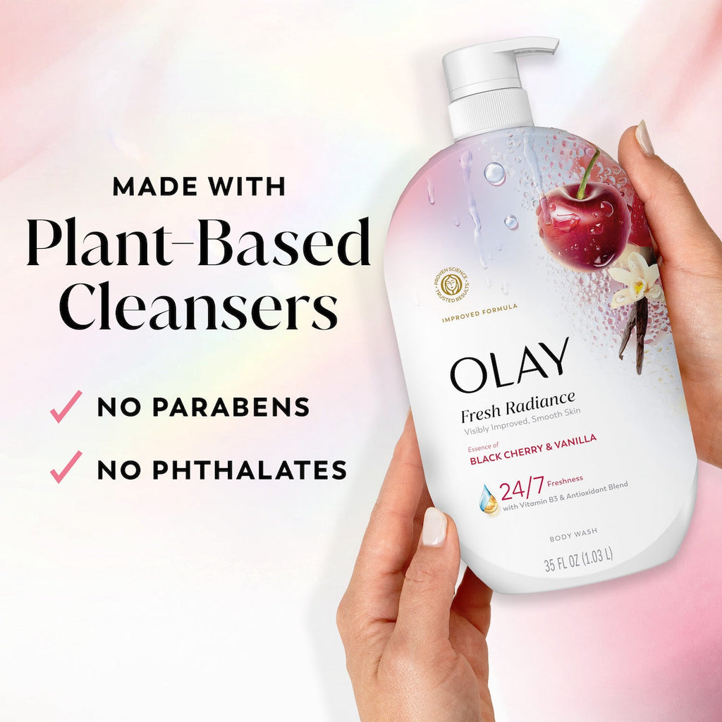 Olay Fresh Radiance Body Wash with Essence of Black Cherry and Vanilla, Vitamin B3 and Antioxidant Blend 35oz
