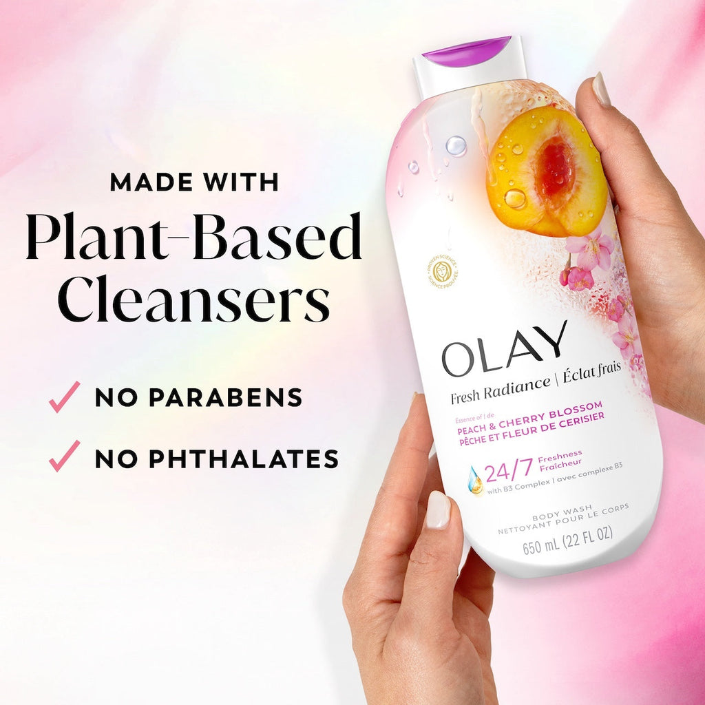 Olay Fresh Radiance Body Wash with Essence of Peach and Cherry Blossom, Vitamin B3 and Antioxidant Blend 22oz