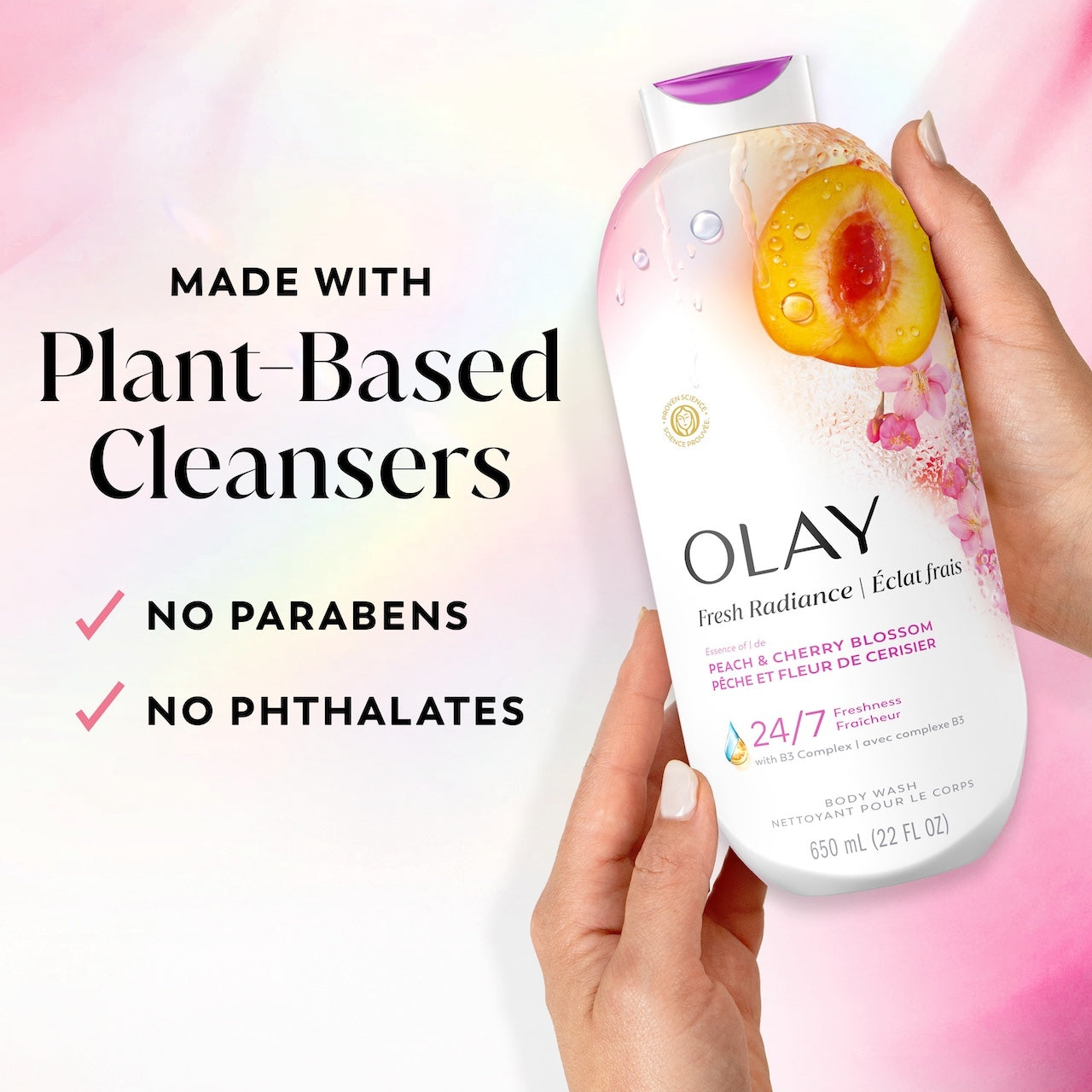 Olay Fresh Radiance Body Wash with Essence of Peach and Cherry Blossom, Vitamin B3 and Antioxidant Blend 22oz