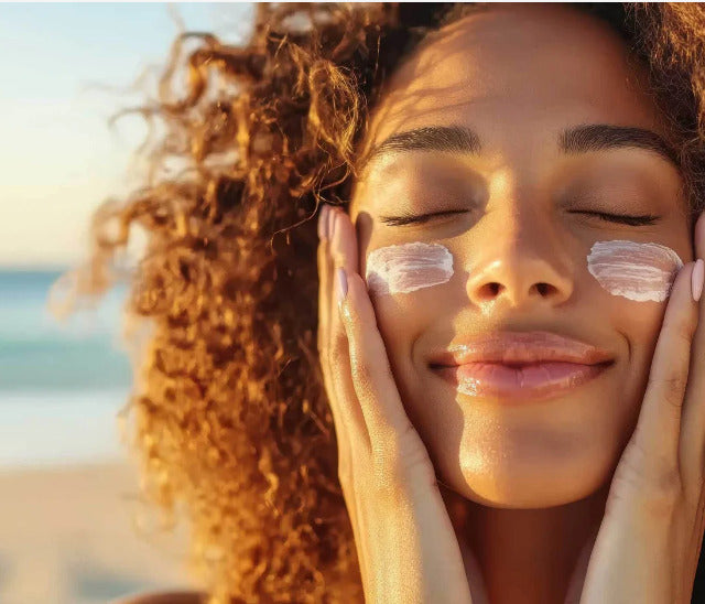 Woman protecting her skin in the summer sun